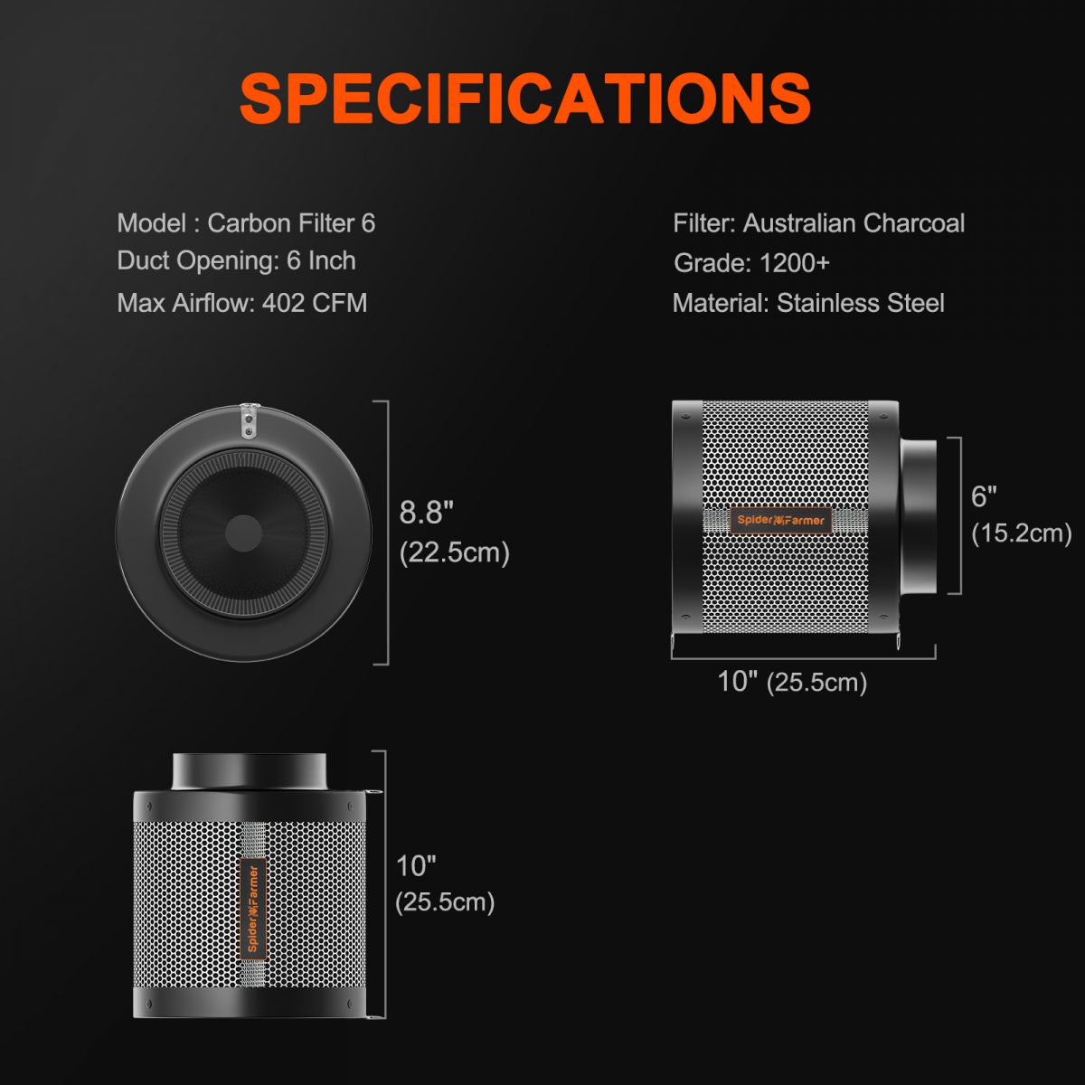 Specification-6 Inch carbon filter